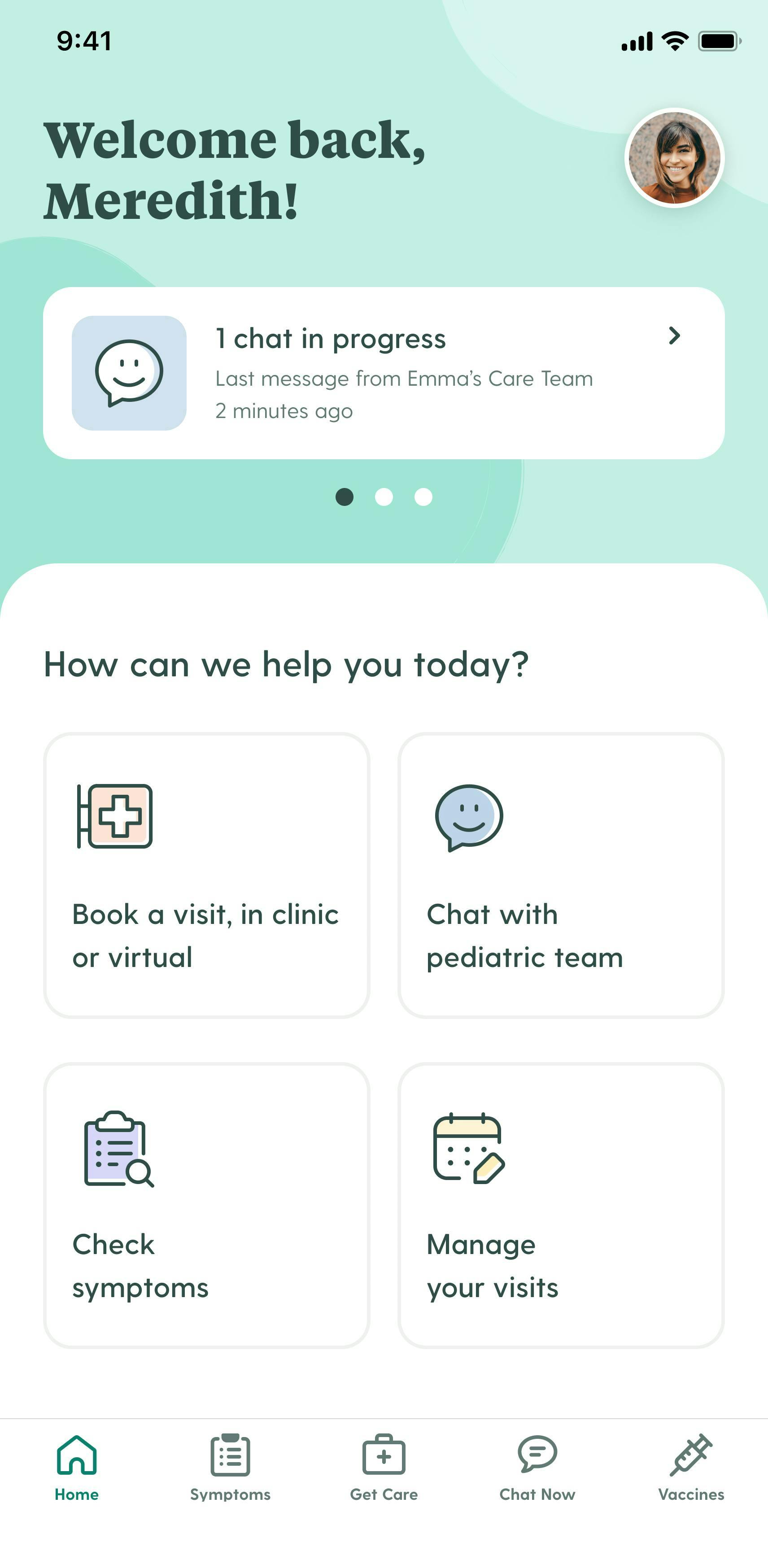 Screenshot of the Brave Care app